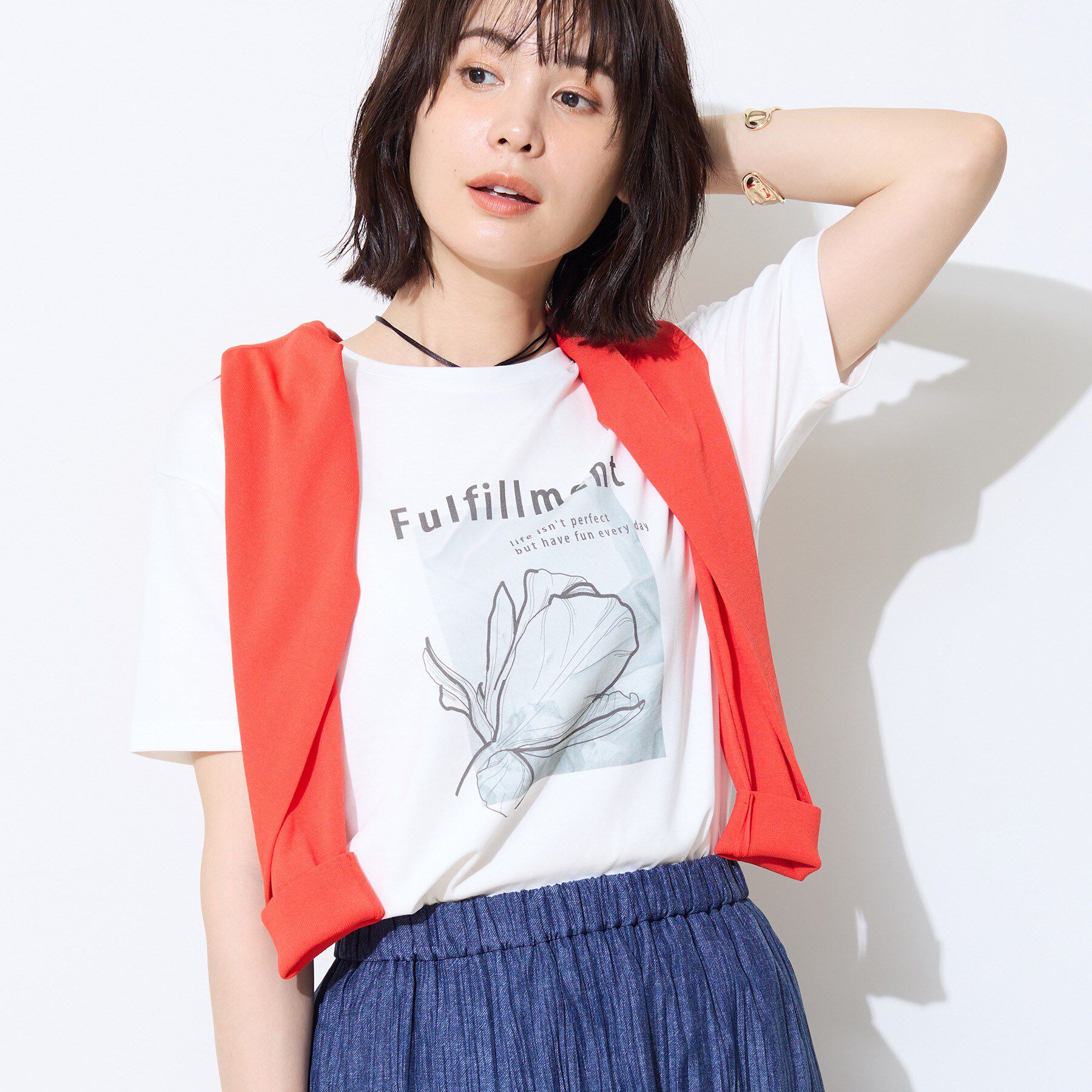 INDIVI「【UVケア／選べるグラフィック】スムースジャージTシャツ」|Tシャツ・カットソー|ホワイト(901)