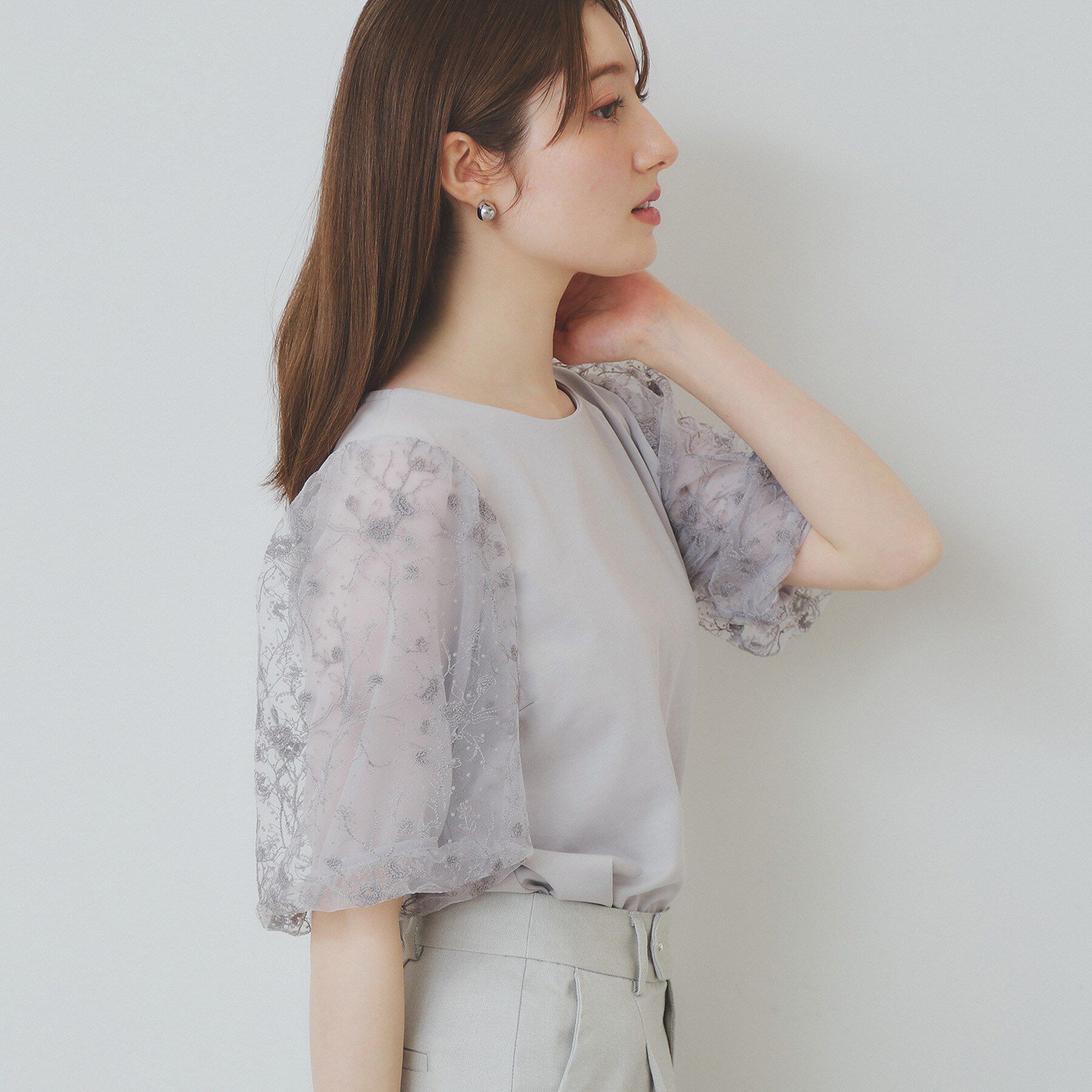 index「シアーバルーンスリーブトップス【洗濯機洗い可／接触冷感】」|Tシャツ・カットソー|ライトグレー(011