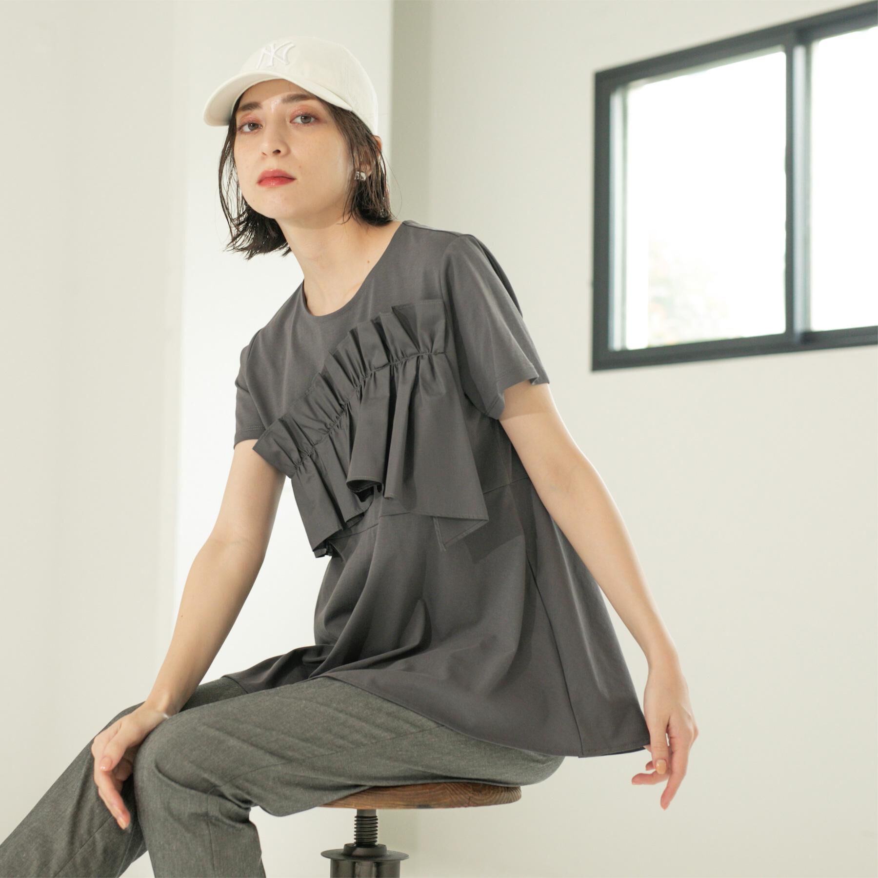 OPAQUE.CLIP「フリルドッキングペプラムトップス【接触冷感／洗濯機洗い可】」|Tシャツ・カットソー|