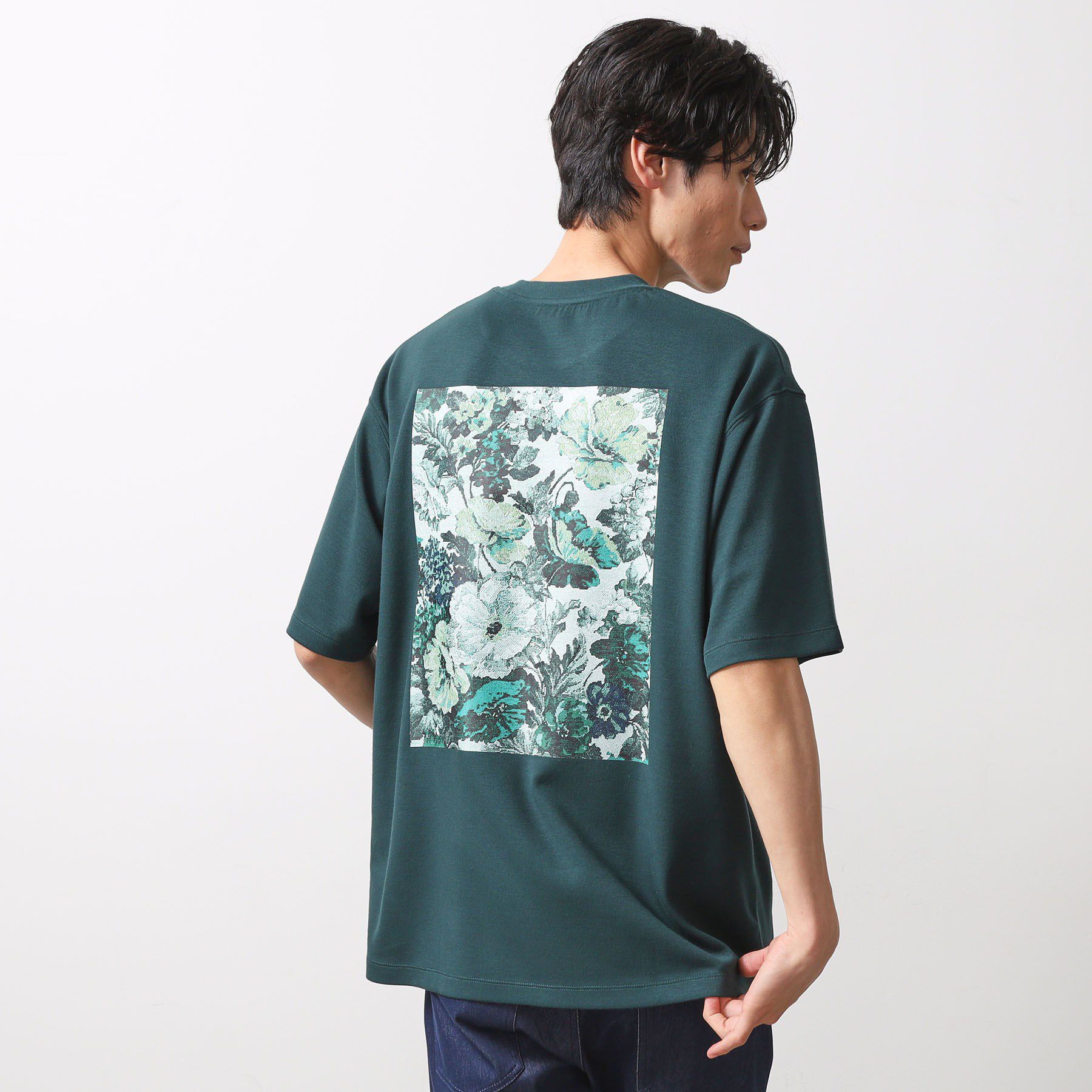 THE SHOP TK「ボタニカル柄 ビッグシルエット 半袖Ｔシャツ 洗濯機OK」|Tシャツ・カットソー|グリーン(024)