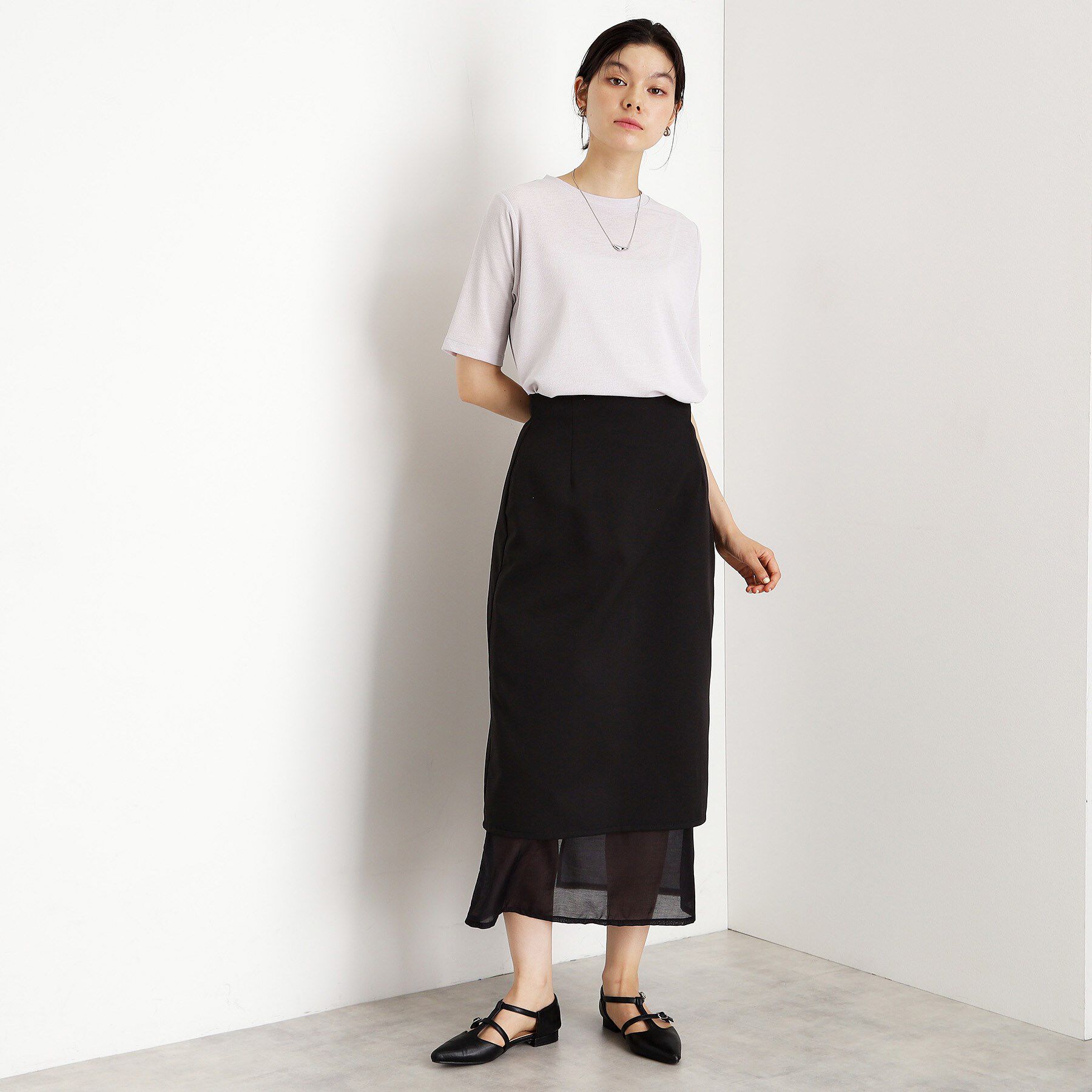 THE SHOP TK「5分袖シアーTシャツ【二の腕カバー/洗濯機OK】」|Tシャツ・カットソー|