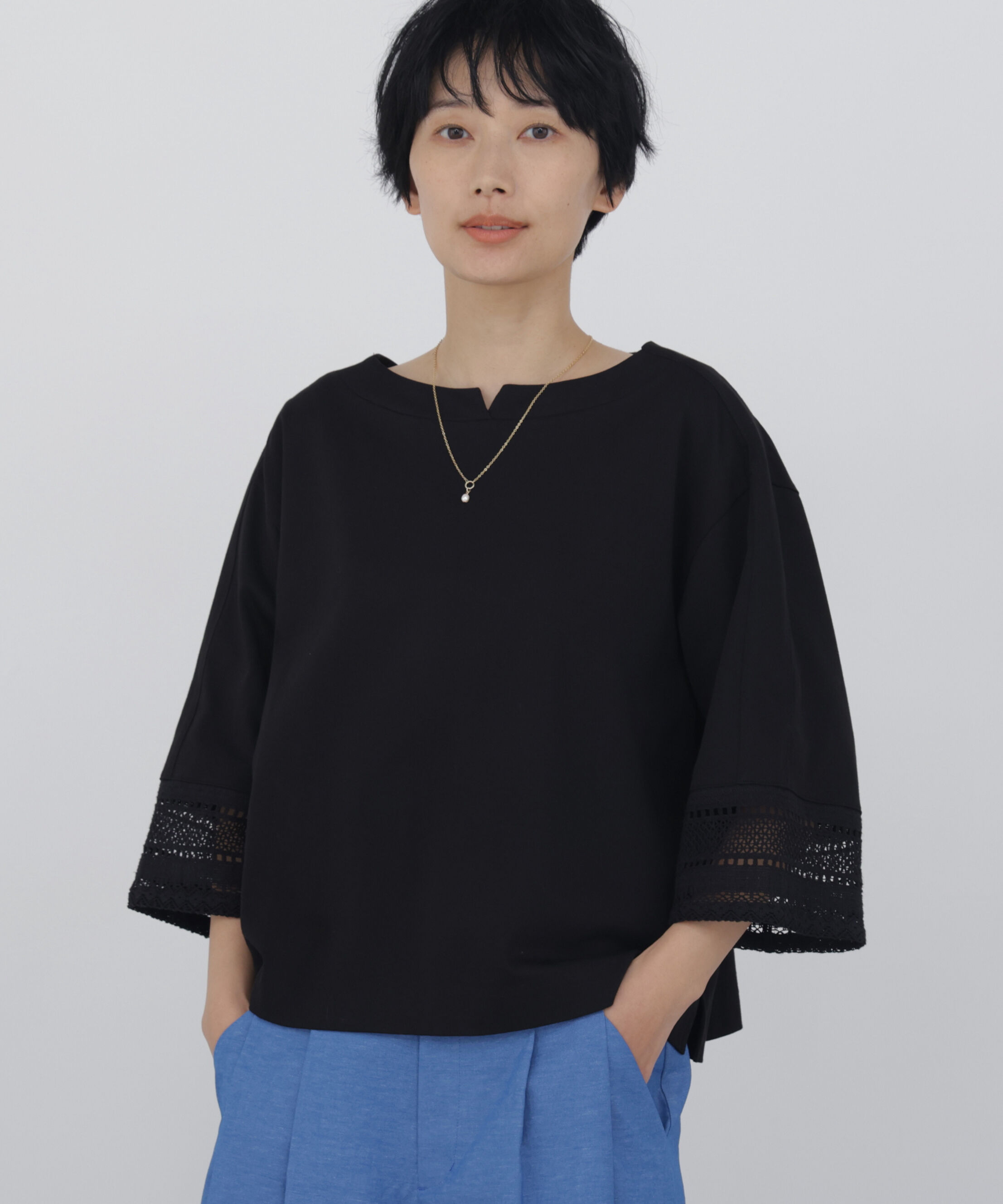  「◆袖レース強撚糸ＴＯＰＳ」|Tシャツ・カットソー|