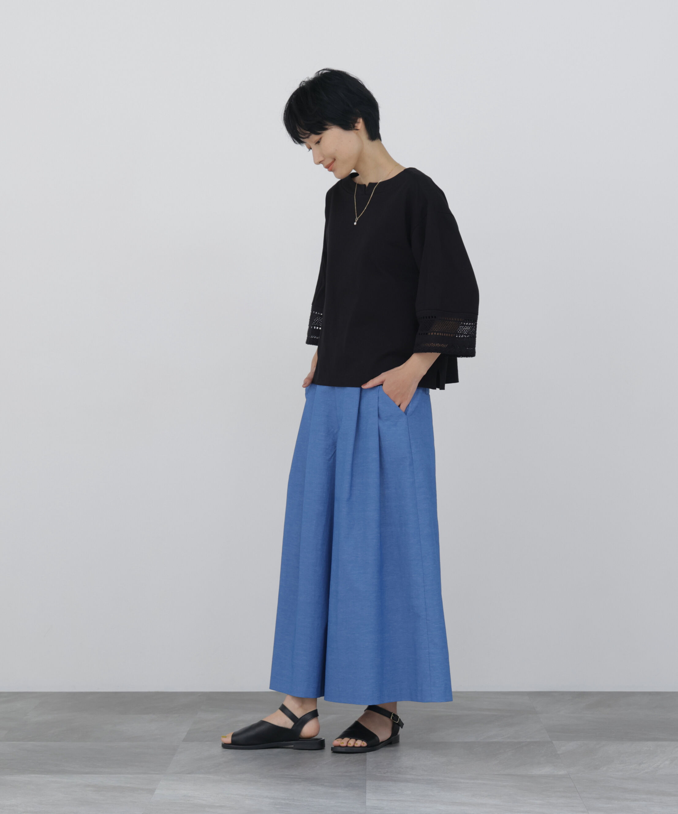  「◆袖レース強撚糸ＴＯＰＳ」|Tシャツ・カットソー|