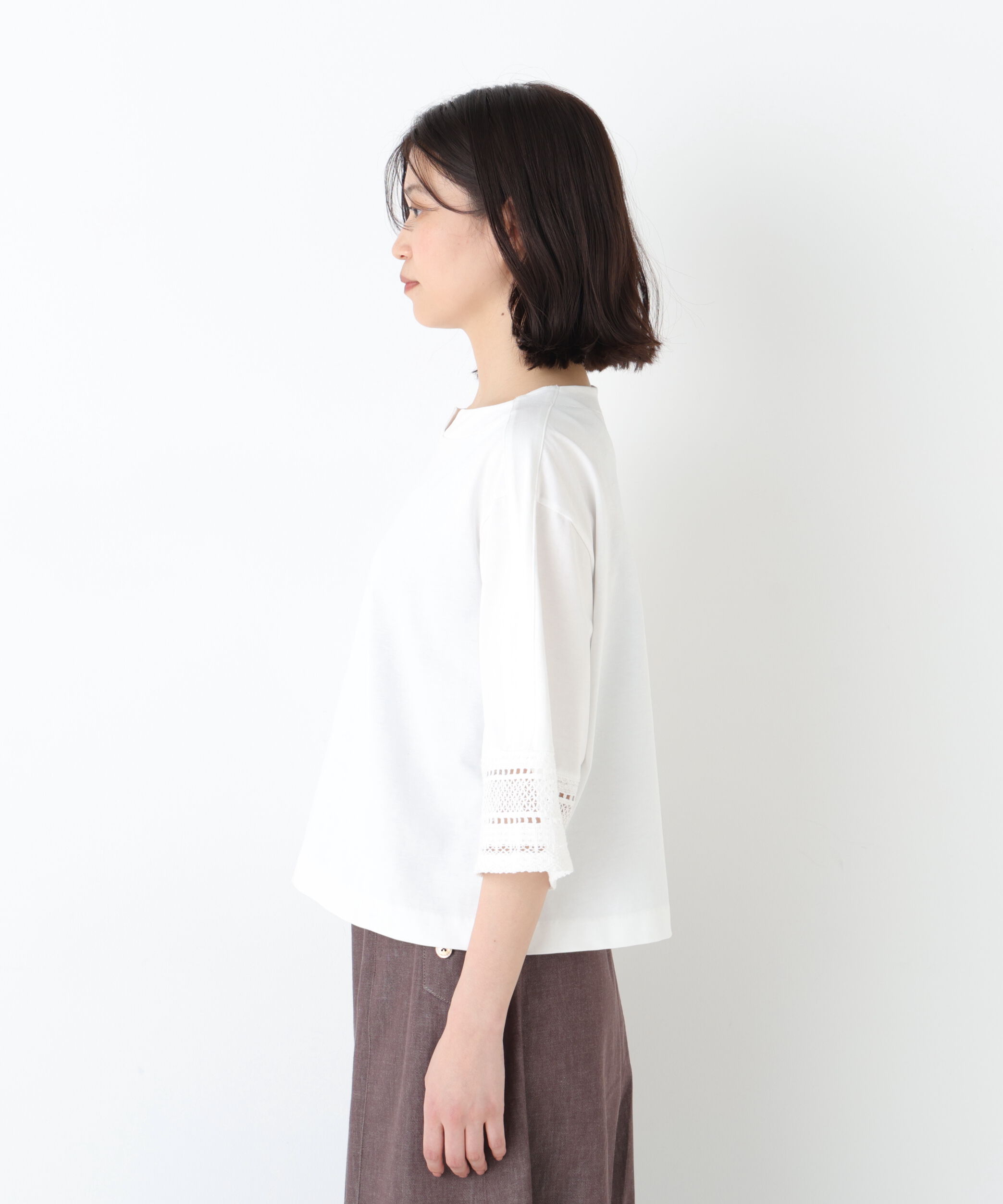  「◆袖レース強撚糸ＴＯＰＳ」|Tシャツ・カットソー|