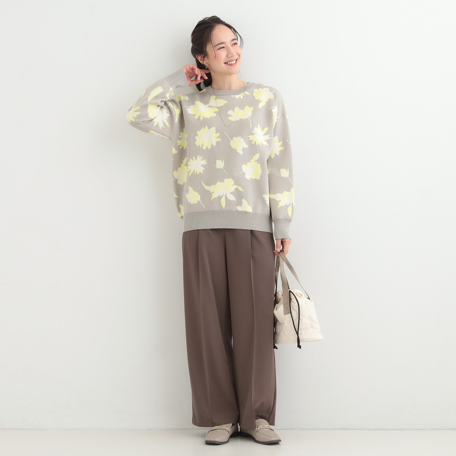 SHOO･LA･RUE「【洗濯機可/S-LL】ゆるシルエット 甘すぎない　大人の花柄もちもちニット」|ニット・セーター|