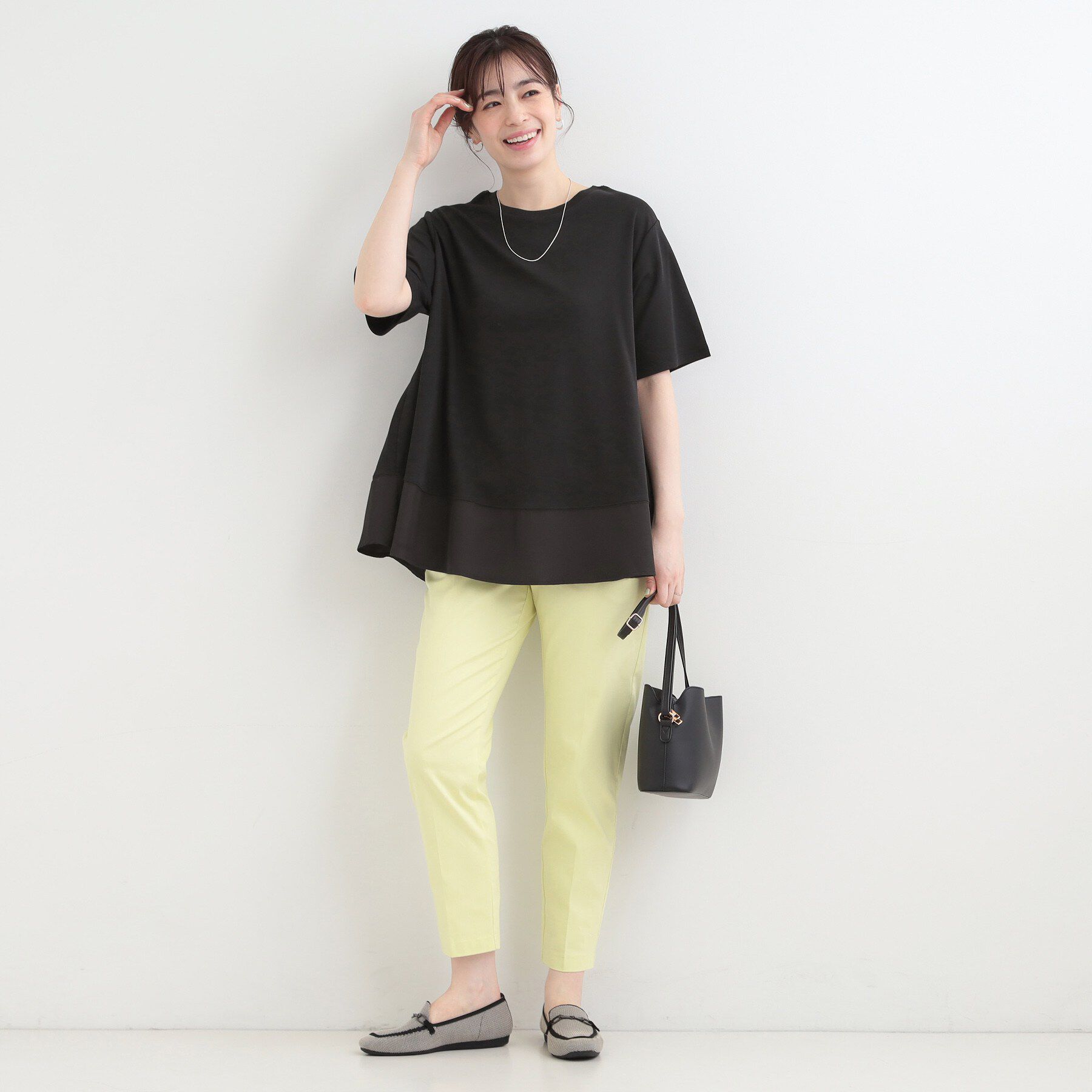 SHOO･LA･RUE「【ひんやり/UV/抗菌防臭】体型カバーも叶う　裾切り替えAライントップス」|Tシャツ・カットソー|