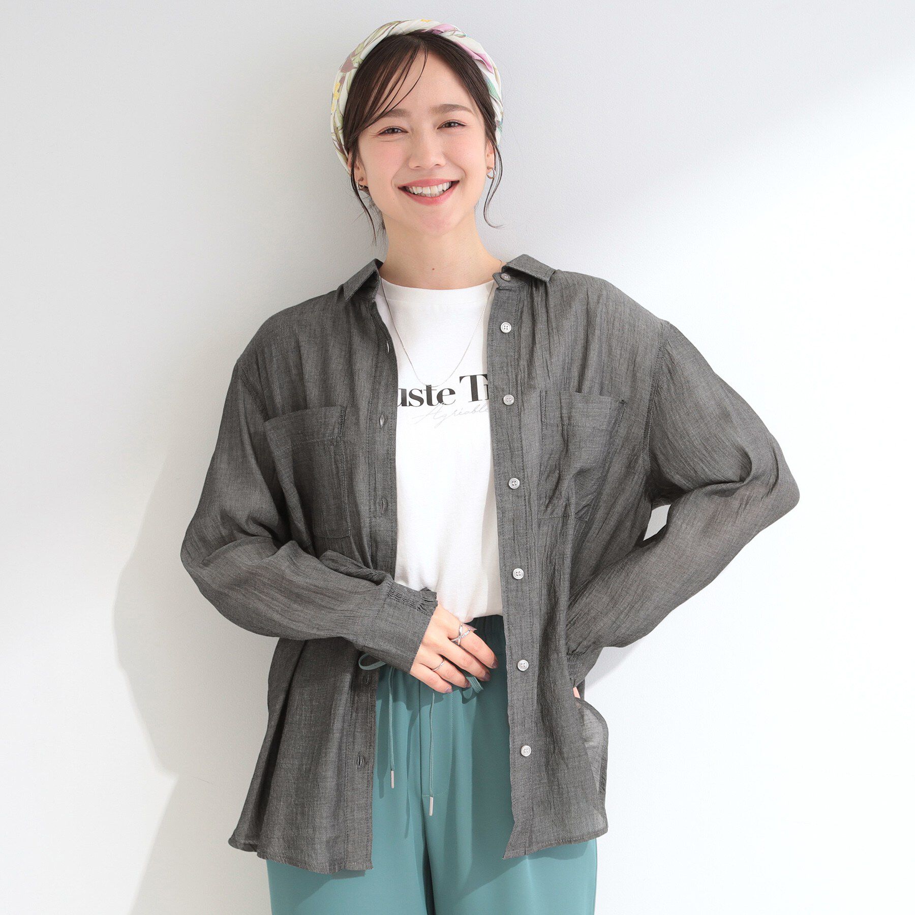 SHOO･LA･RUE「【綿100%/UV/S-LL/体型カバー】優しく透ける 柔らかシアーデニムシャツ」|シャツ・ブラウス|