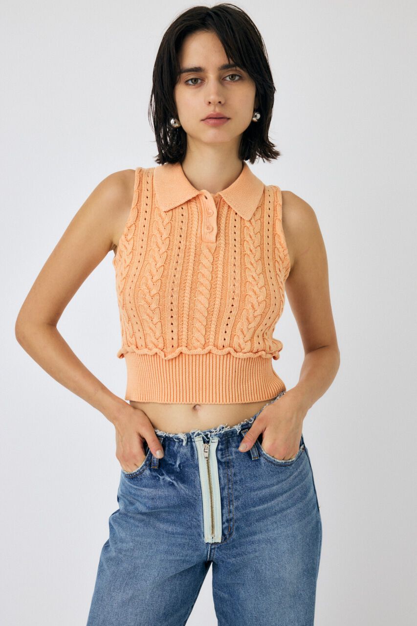 MOUSSY「CABLE KNIT POLO タンク」|タンクトップ|L/ORG1