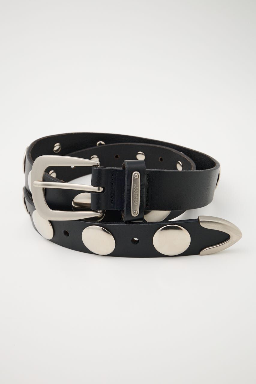 MOUSSY「STUDS LEATHER ベルト」|ベルト|BLK