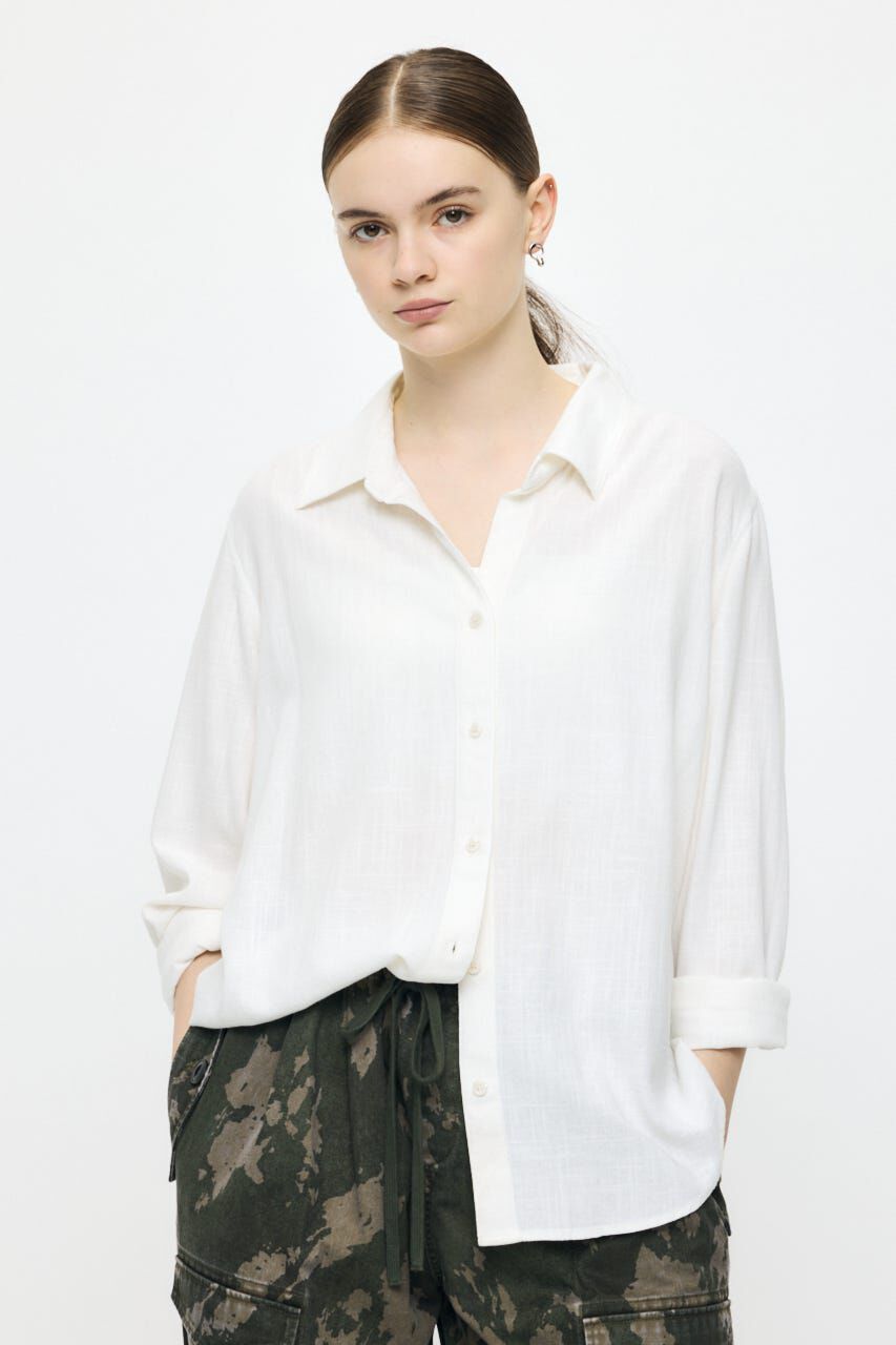 MOUSSY「LINEN BLEND BASIC シャツ」|シャツ・ブラウス|WHT