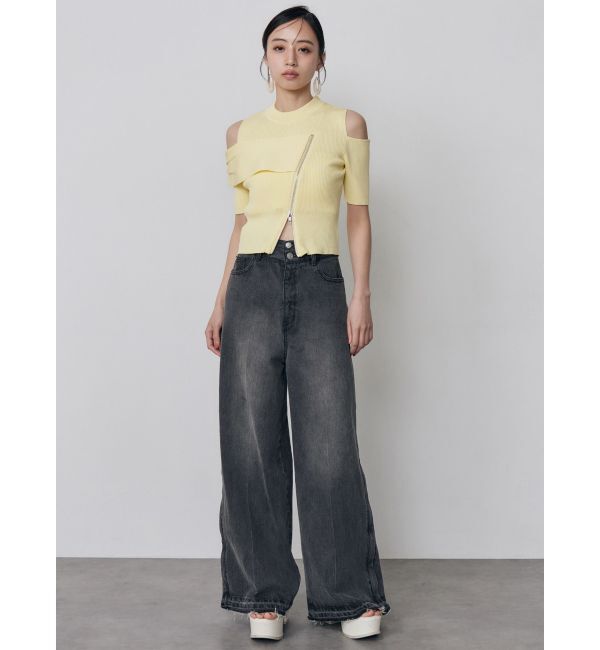MURUA「ショルダーカットZIPハーフニット」|ニット・セーター|