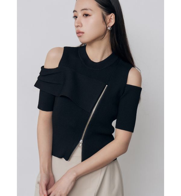 MURUA「ショルダーカットZIPハーフニット」|ニット・セーター|ブラック