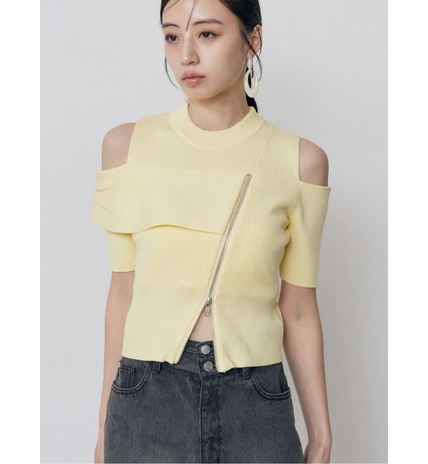 MURUA「ショルダーカットZIPハーフニット」|ニット・セーター|イエロー