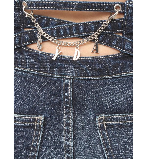GYDA「ハイウエストボタンBACKカーブクロスGYDA chainスキニーデニムパンツ」|デニム|