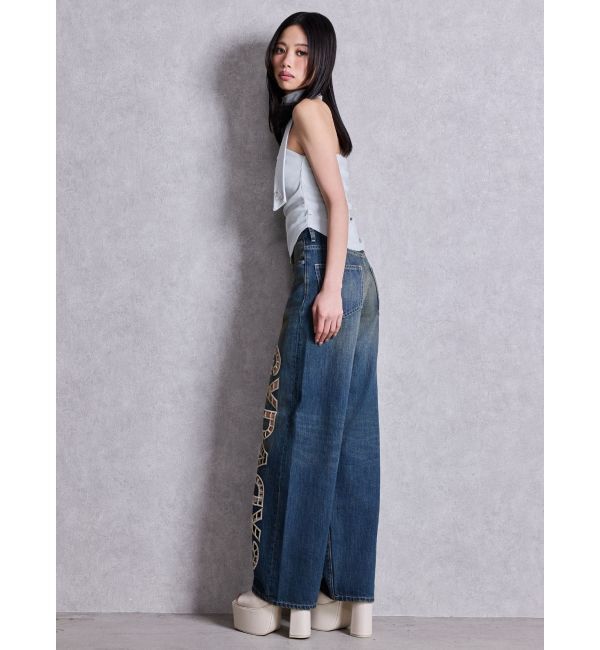 GYDA「ハイウエストGYDA CUT OUT SIDE RIPPEDデニムパンツ」|デニム|
