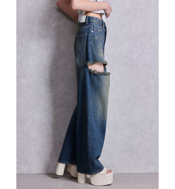 GYDA「ハイウエストGYDA CUT OUT SIDE RIPPEDデニムパンツ」|デニム|