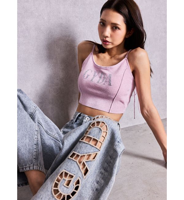 GYDA「ハイウエストGYDA CUT OUT SIDE RIPPEDデニムパンツ」|デニム|