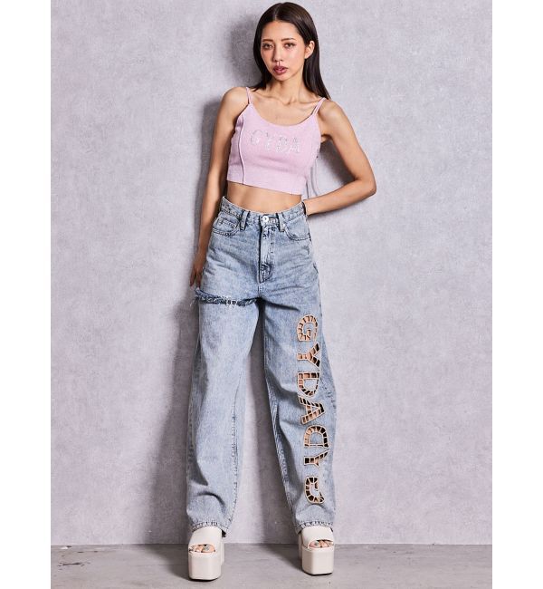 GYDA「ハイウエストGYDA CUT OUT SIDE RIPPEDデニムパンツ」|デニム|