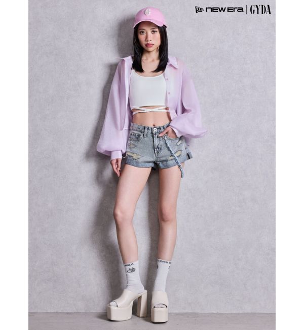 GYDA「ジャストウエストGYDA chainダメージデニムショートパンツ」|デニム|