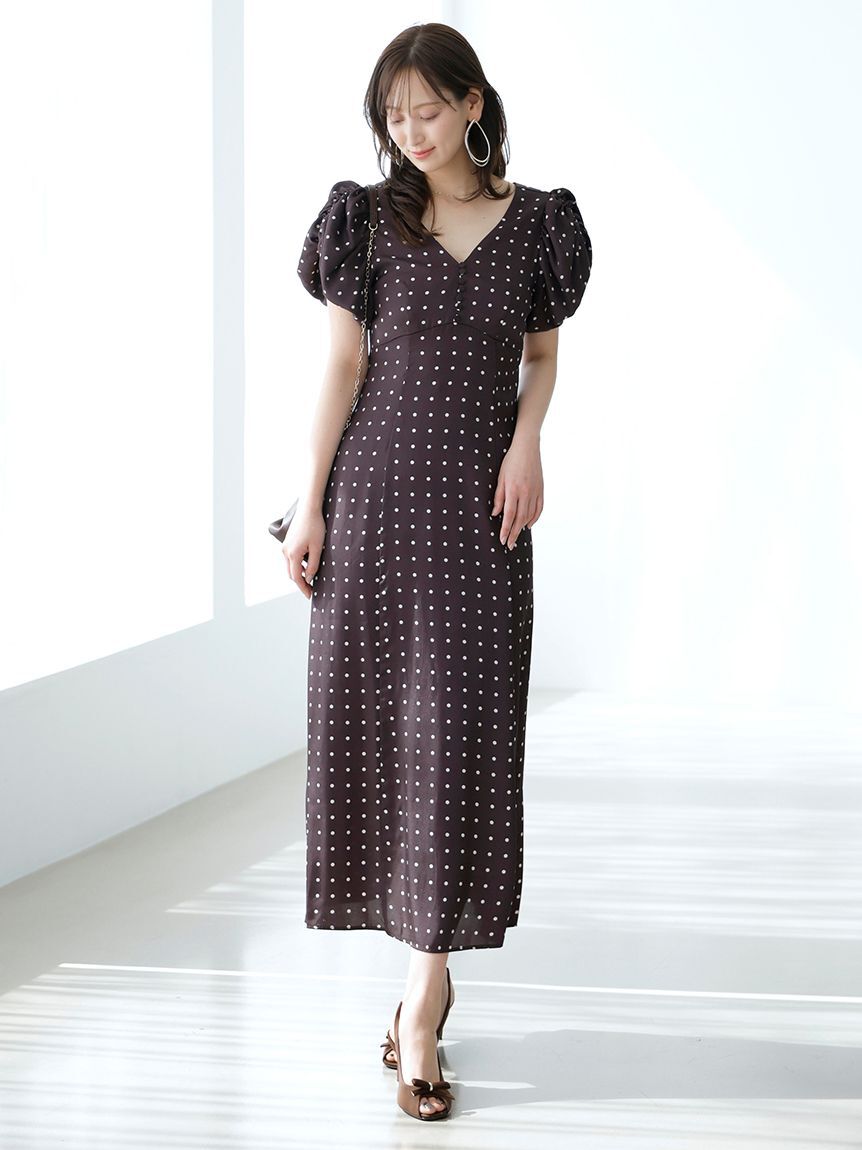 SNIDEL「Sustainableギャザーパフスリーブドットワンピース」|ワンピース|BRW