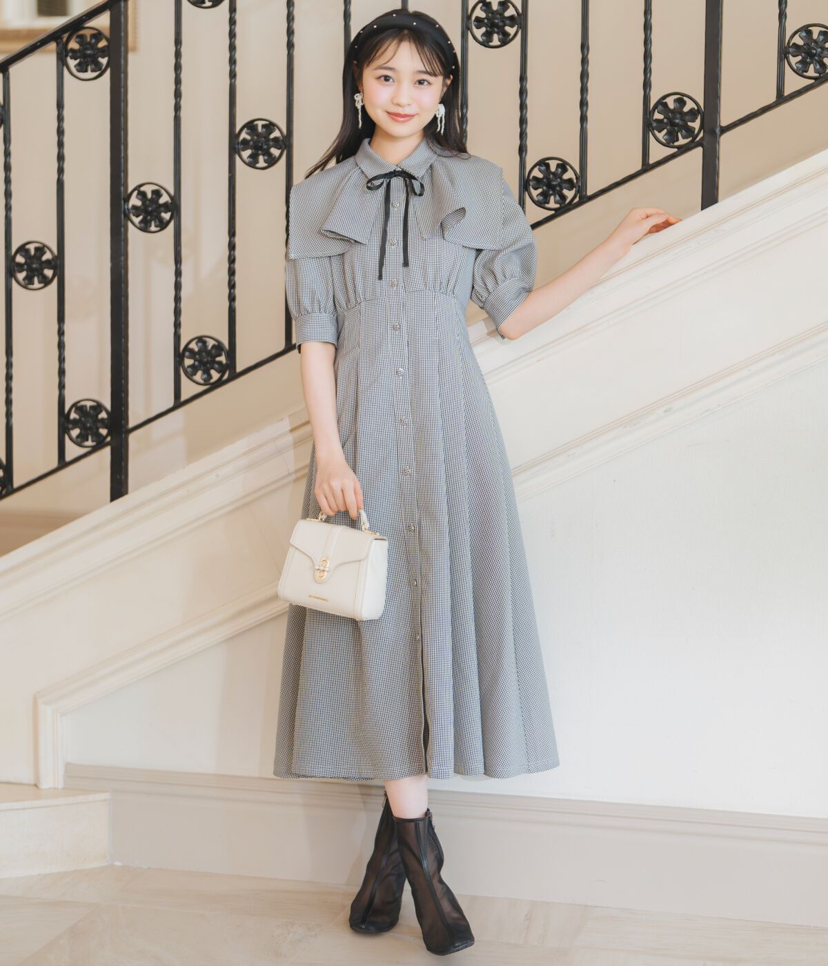 WILLSELECTION「スクエアラッフルシャツワンピース」|ワンピース|黒系チェック