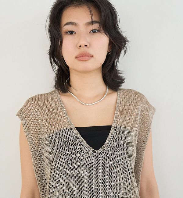 Rouge vif「麻混ペーパーメッシュニットノースリーブプルオーバー/ベスト【予約】」|ニット・セーター|
