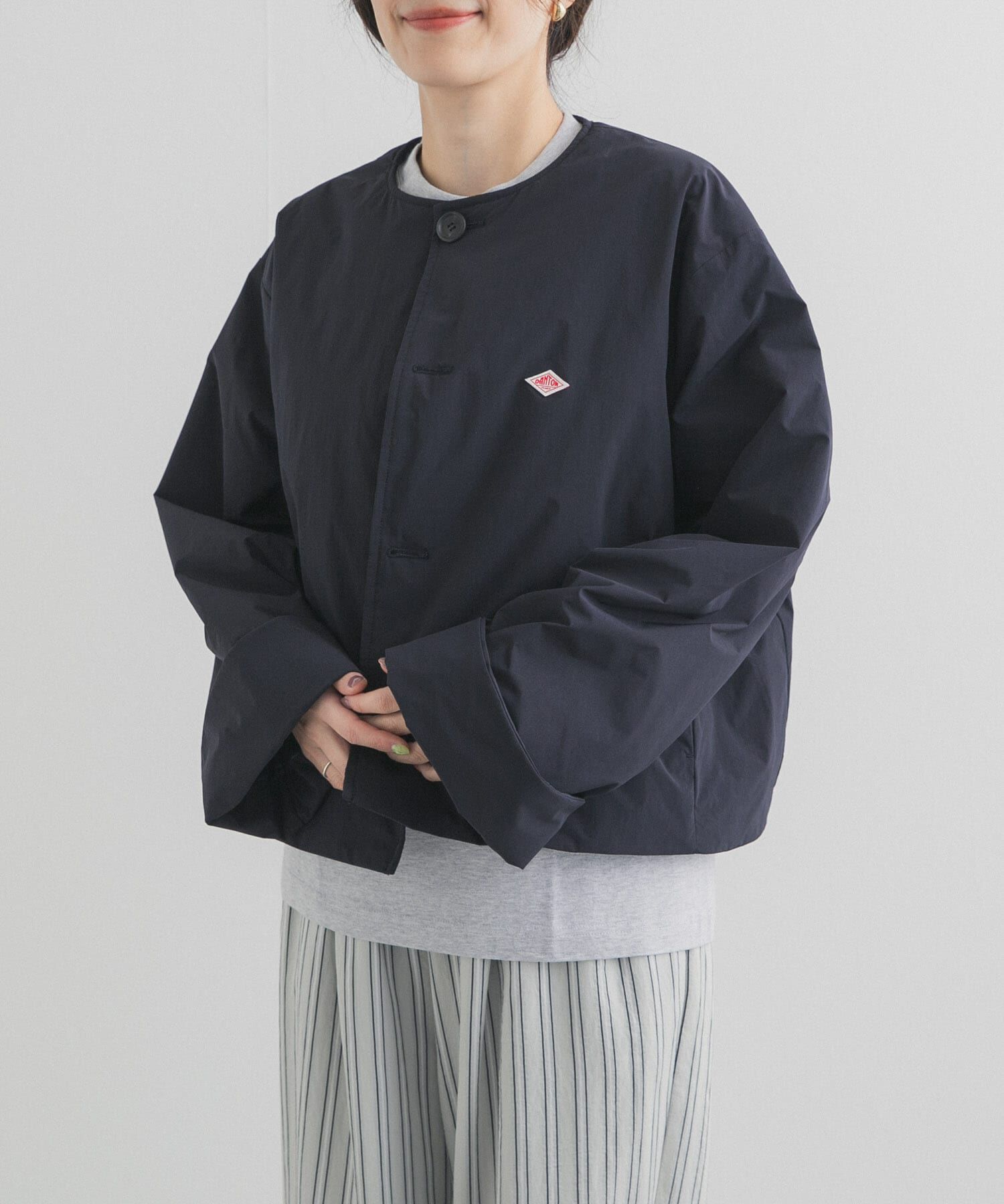 URBAN RESEARCH DOORS「DANTON　COLLARLESS JACKET」|ダウン|ネイビー