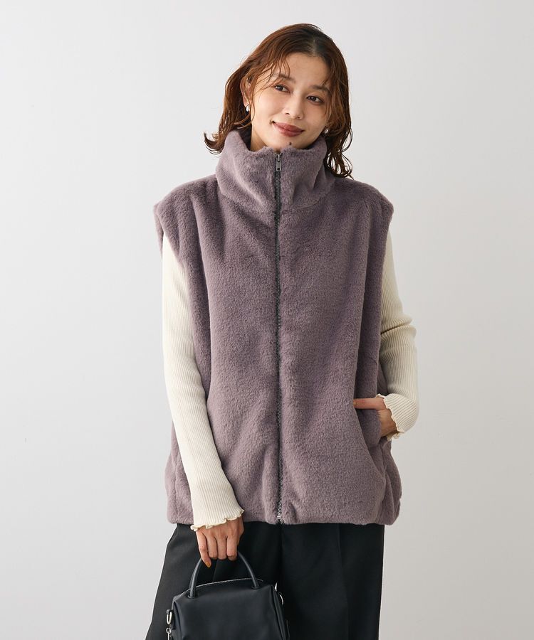 Green Parks「スタンドカラーZIPファーベスト」|その他|Charcoal Gray