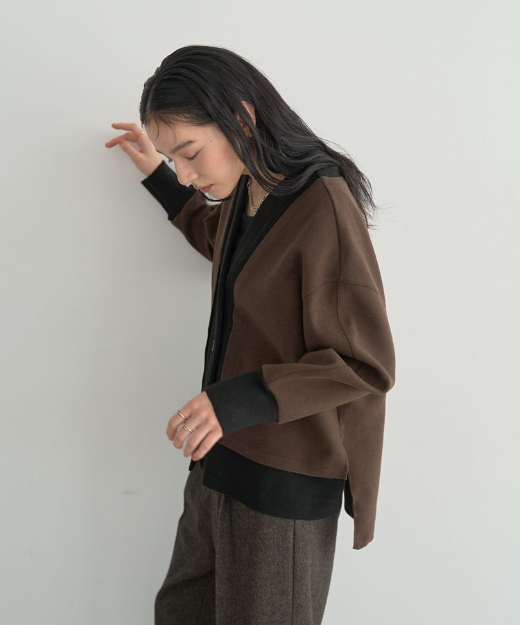 YECCA VECCA「ニット切替メルトンVネックカーディガン」|カーディガン|