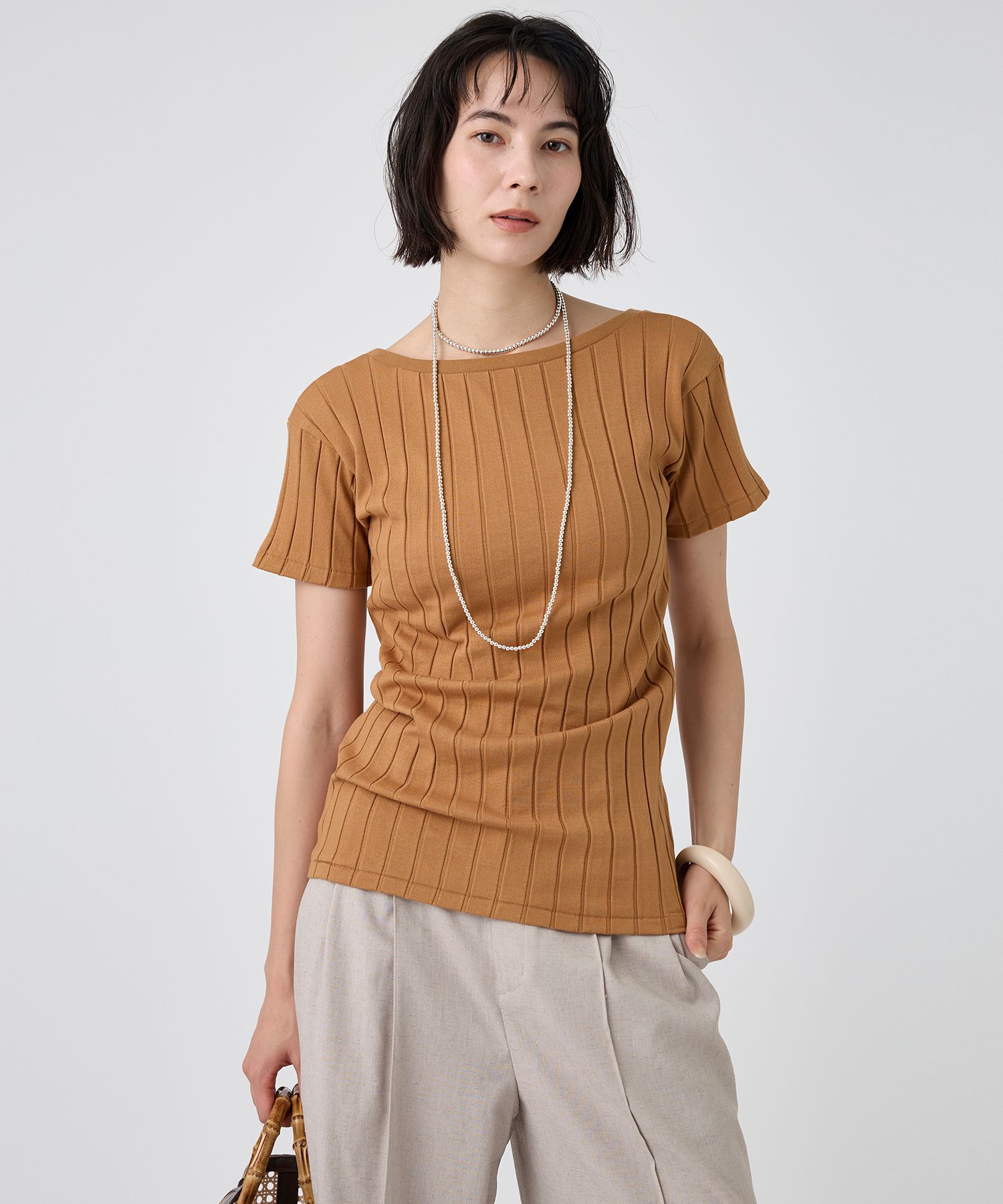  「【YOUNG＆OLSEN】＜別注＞2WAYリブTEE」|Tシャツ・カットソー|キャメル