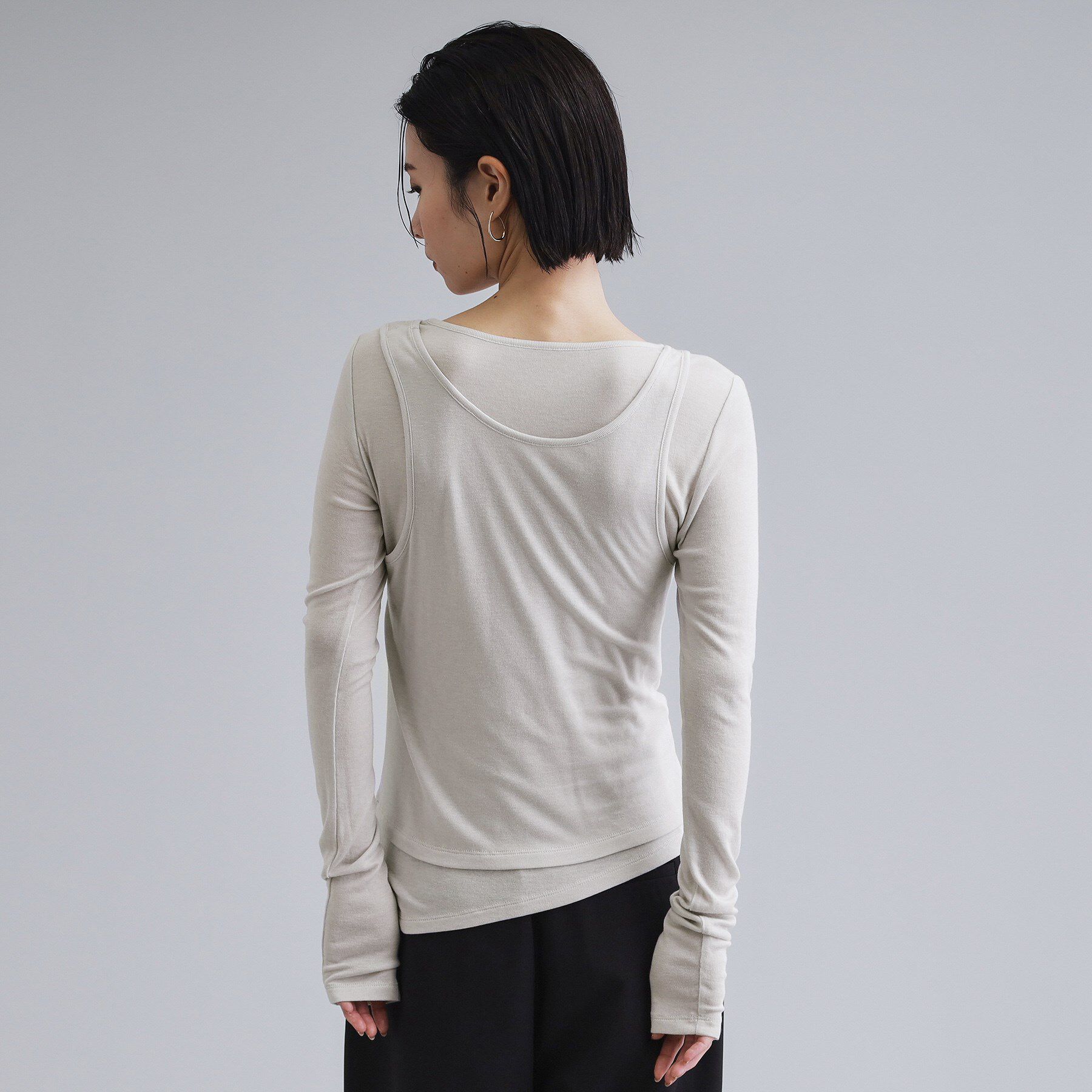OPAQUE.CLIP「【es】シアーリブアシメレイヤードカットソー」|Tシャツ・カットソー|