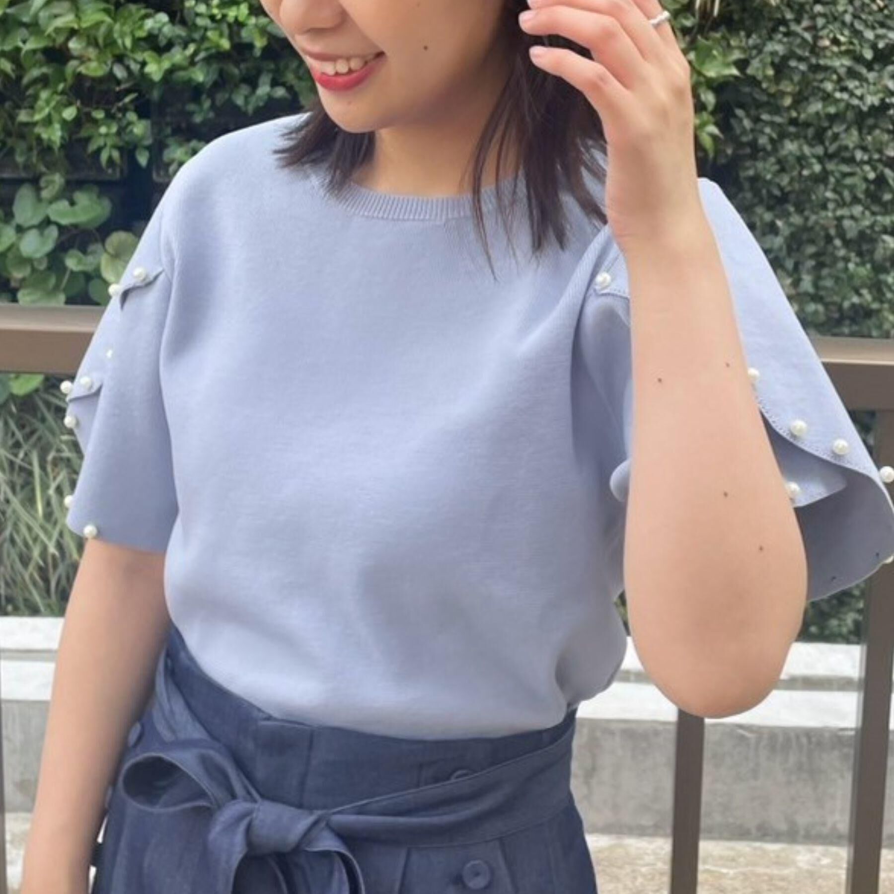 Couture broach「【一枚でキマる・華やか】パール調付チューリップ袖ニット」|ニット・セーター|