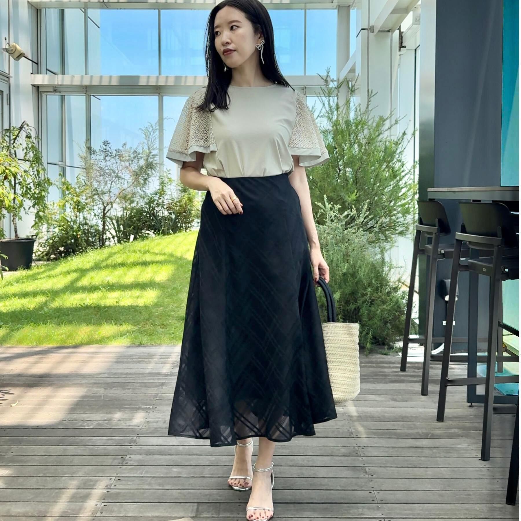 Couture broach「【美シルエット・通勤】シアーチェックオーガンジースカート」|スカート|