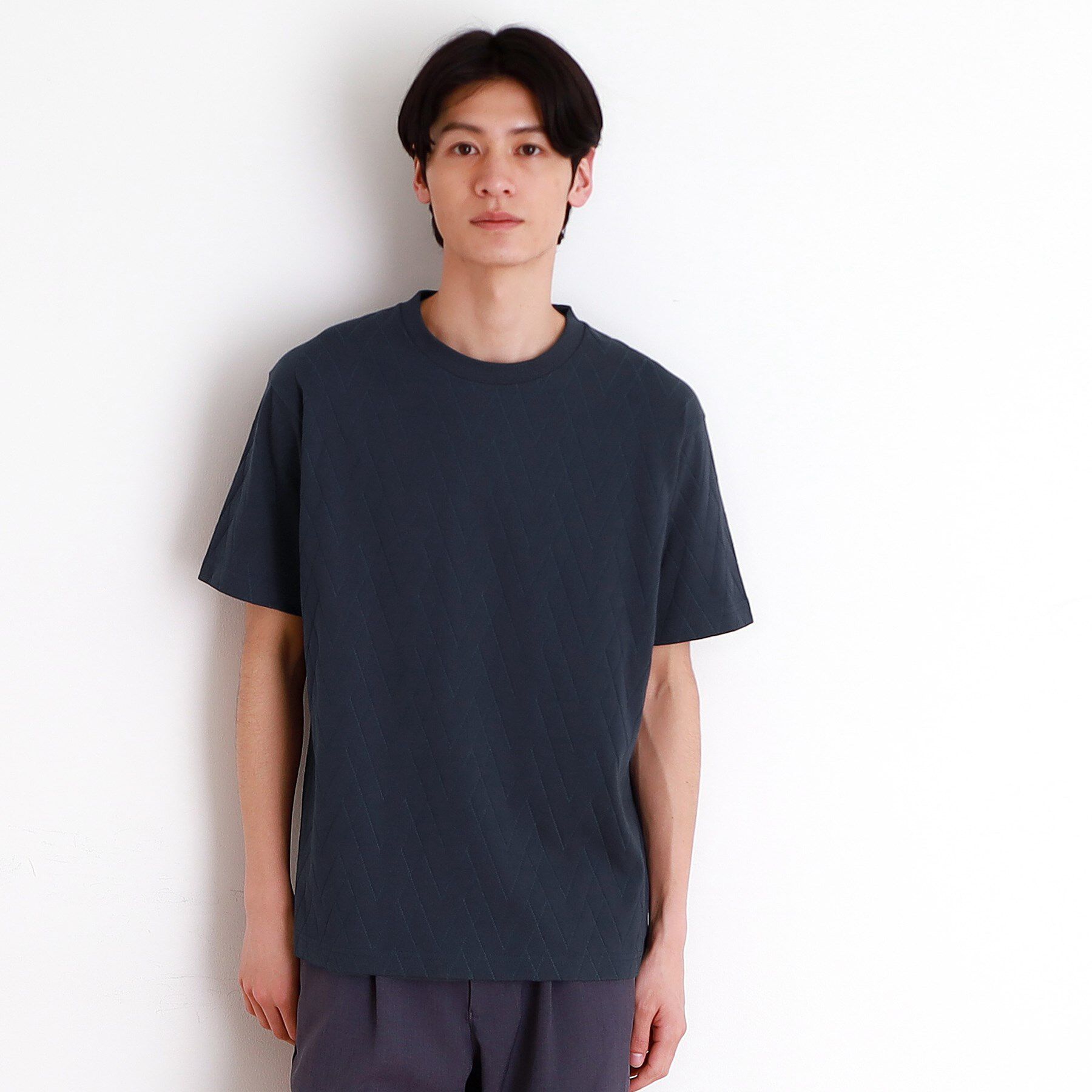 THE SHOP TK「ジオメトリック リンクス柄 半袖Ｔシャツ 洗濯機OK」|Tシャツ・カットソー|ネイビー(094)