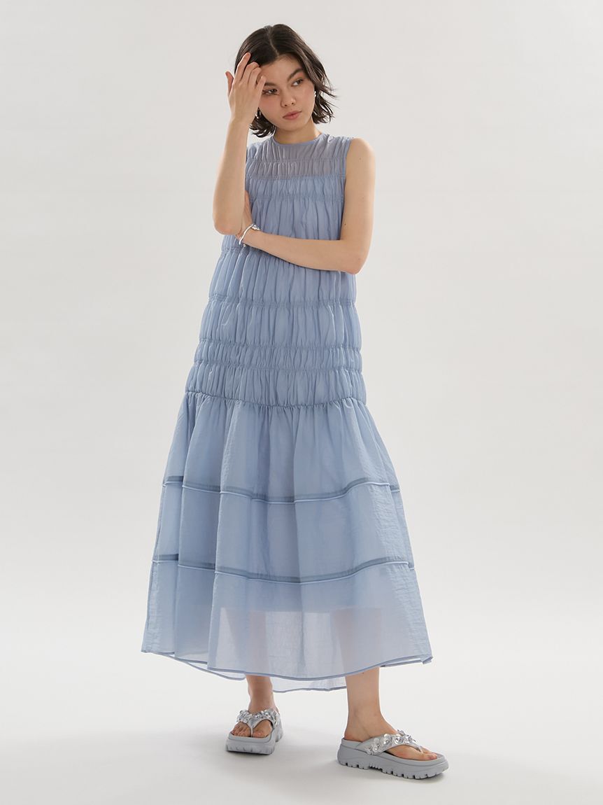 emmi atelier「シアーナイロンシャーリングワンピース【セットアップ対応】/ウォッシャブル/接触冷感」|ワンピース|