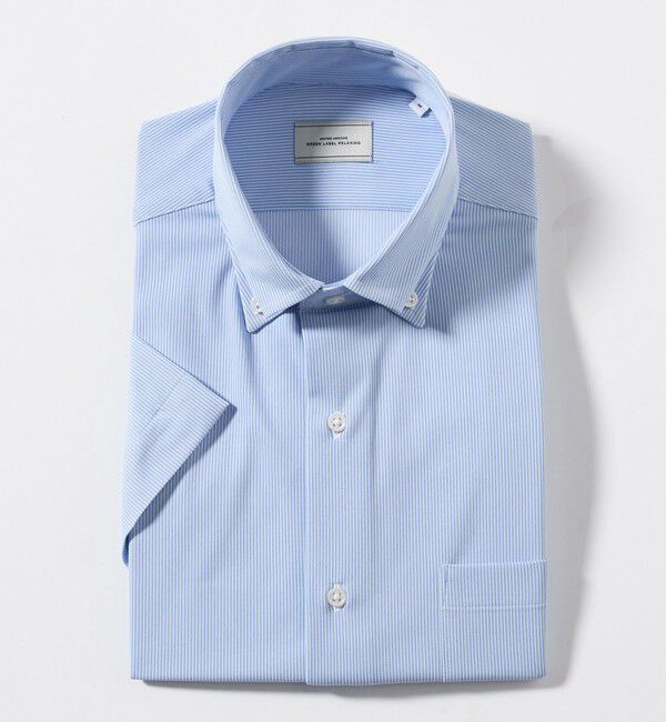 UNITED ARROWS green label relaxing「A+ COOL Pトリコット ナローストライプ スタンダード ボタンダウン 半袖 ドレスシャツ -ストレッチ・イージ」|シャツ・ブラウス|