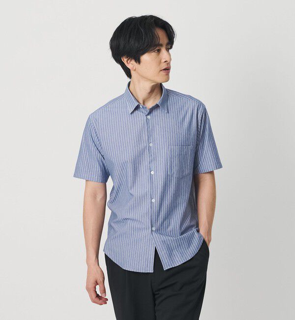 BEAUTY&YOUTH UNITED ARROWS「クイック ストレッチ ストライプ シャンブレー ボタンダウン 半袖シャツ SLIM型 吸水速乾機能付き」|シャツ・ブラウス|COBALT