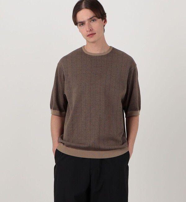 TOMORROWLAND MENS「TOMORROWLAND tricot ヘリンボーン柄 コットンハーフスリーブ ニット」|ニット・セーター|