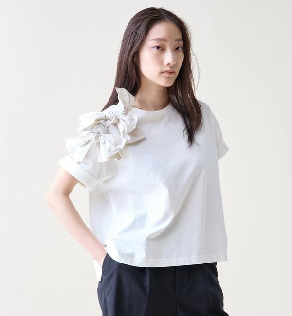 TIARA「ショルダーリボンTシャツ」|Tシャツ・カットソー|ホワイト