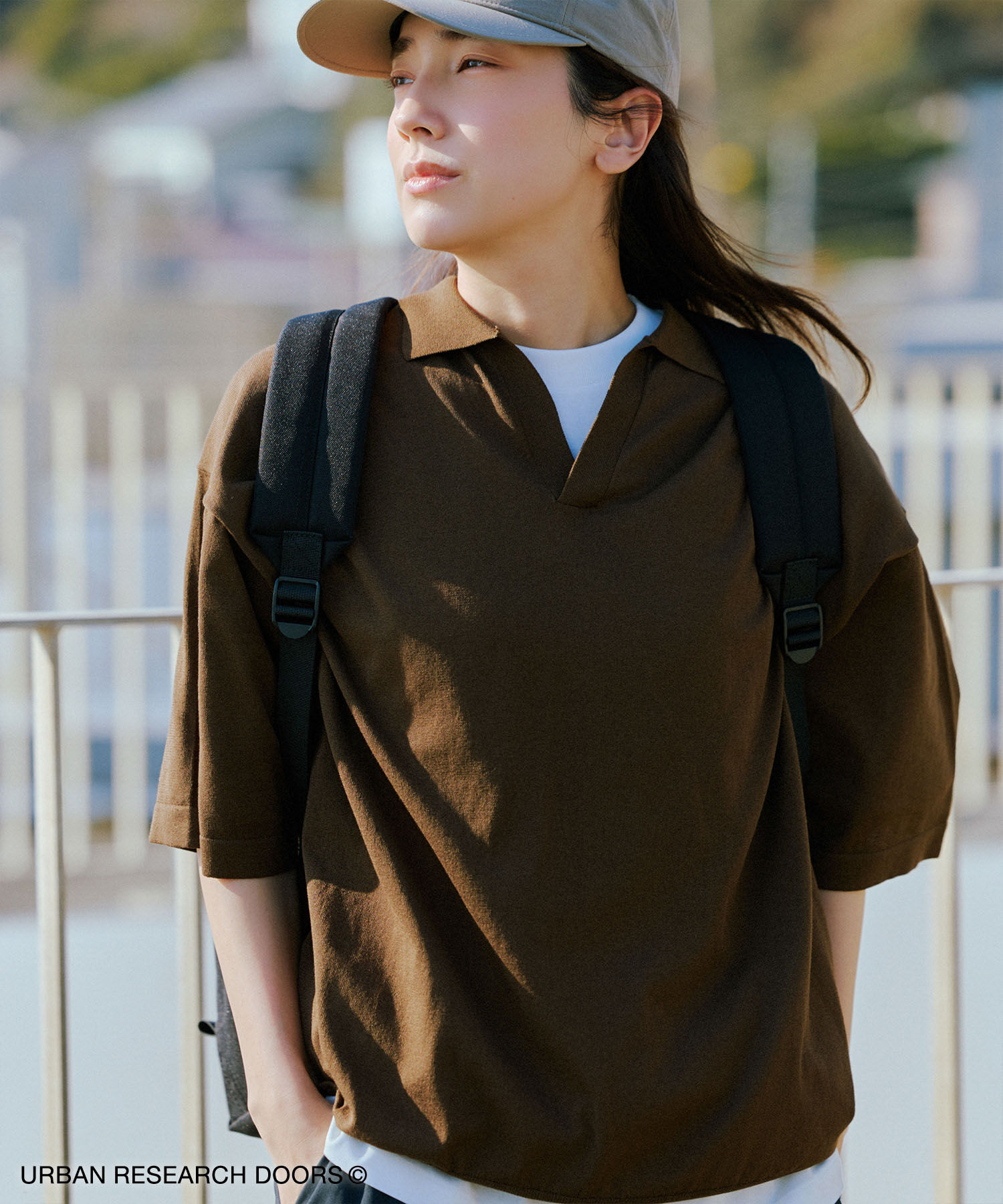 URBAN RESEARCH DOORS「『仁村紗和さん着用』『UR TECH』サマシェア スキッパーニット」|ニット・セーター|ブラウン