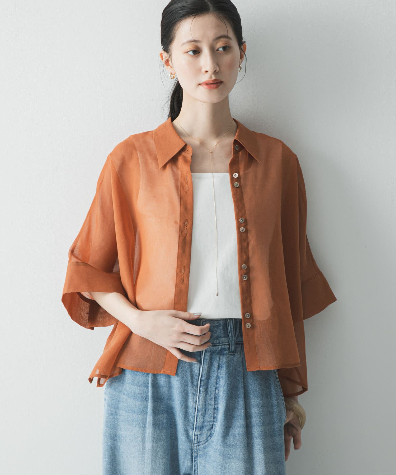 URBAN RESEARCH「ハーフスリーブシアーショートシャツ」|シャツ・ブラウス|ブラウン系その他