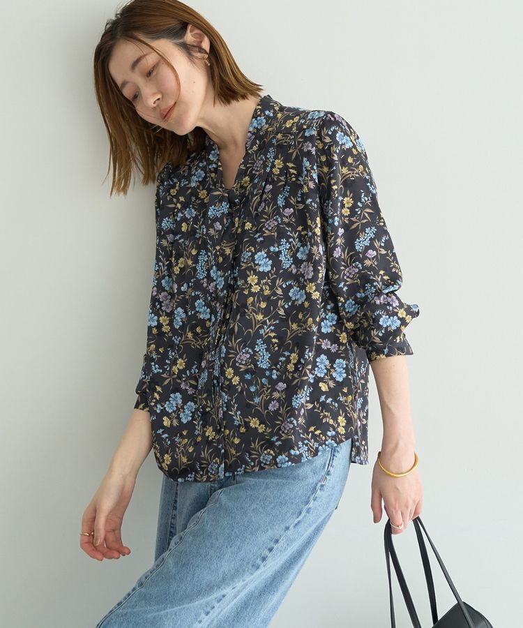 YECCA VECCA「ボタニカルフラワー柄ボウタイブラウス」|シャツ・ブラウス|Navy