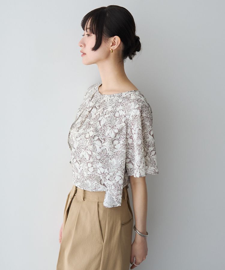 YECCA VECCA「ラインフルーツ柄ラッフルブラウス」|シャツ・ブラウス|