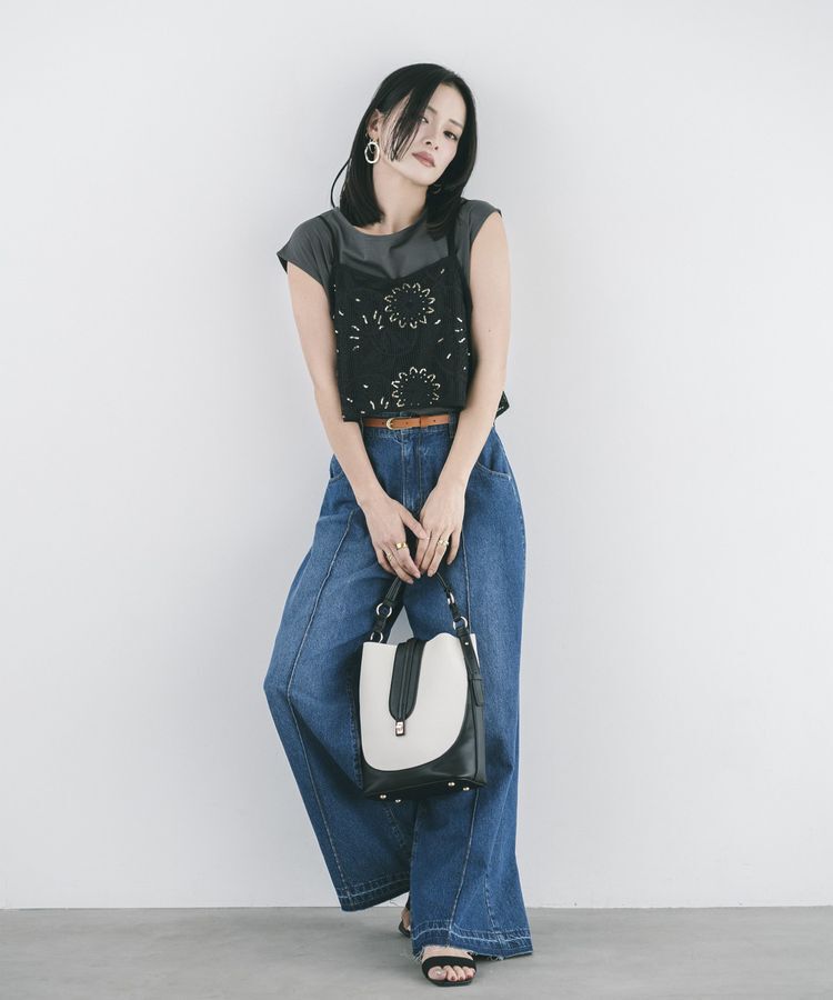 YECCA VECCA「【尾崎紗代子さん着用】<2点SET>刺繍メッシュキャミセットコットンTee」|Tシャツ・カットソー|