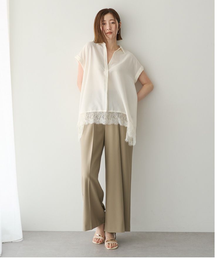 YECCA VECCA「裾レーススキッパーシャツ」|シャツ・ブラウス|