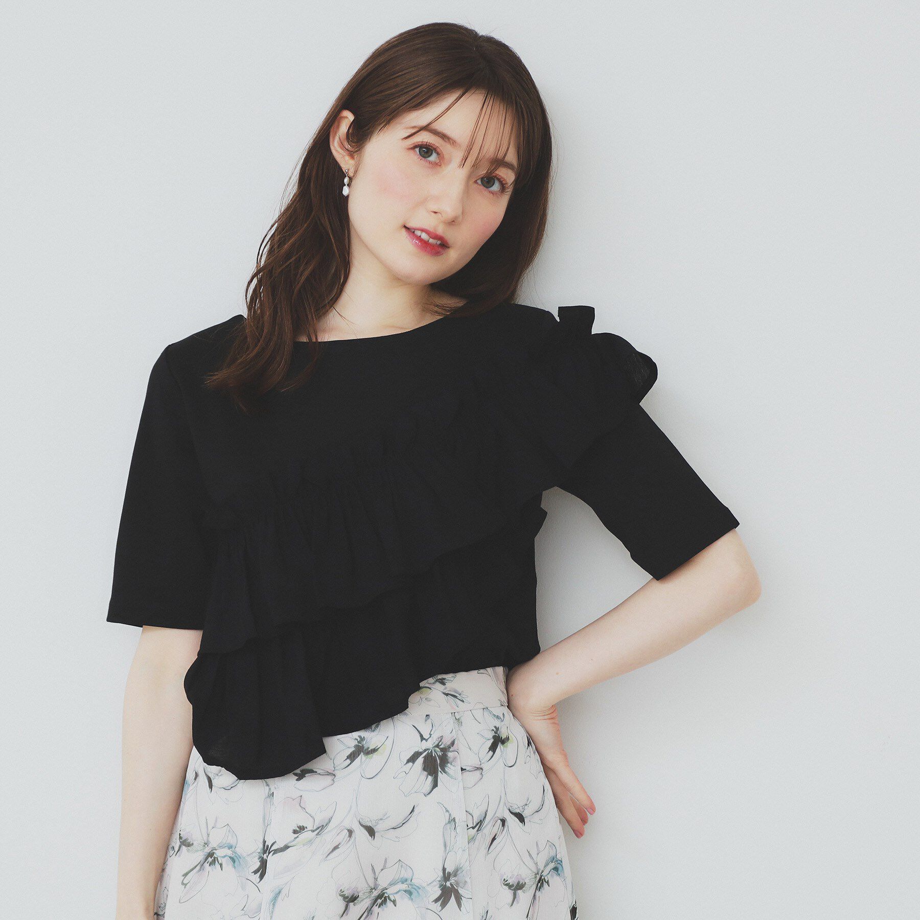 index「アシメフリルトップス【UV／接触冷感／洗濯機洗い可】」|Tシャツ・カットソー|ブラック(019)
