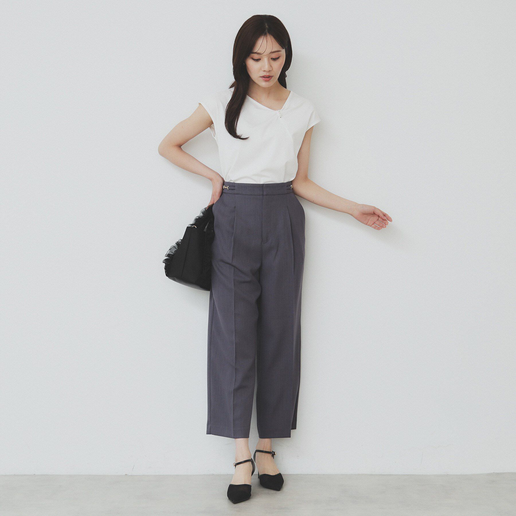 index「アシメリボンフレンチトップス【接触冷感／UVケア／洗濯機洗い可】」|Tシャツ・カットソー|