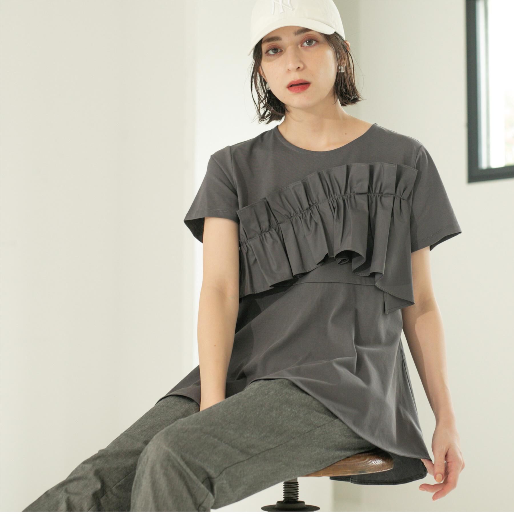 OPAQUE.CLIP「フリルドッキングペプラムトップス【接触冷感／洗濯機洗い可】」|Tシャツ・カットソー|