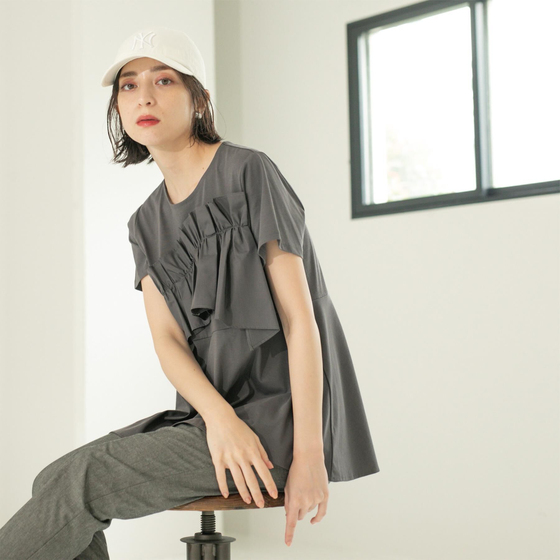 OPAQUE.CLIP「フリルドッキングペプラムトップス【接触冷感／洗濯機洗い可】」|Tシャツ・カットソー|