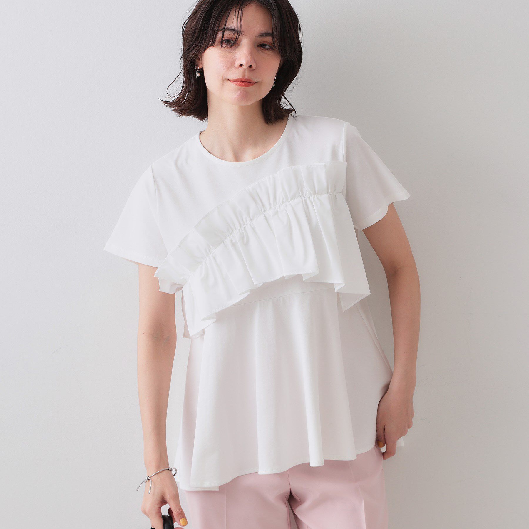 OPAQUE.CLIP「フリルドッキングペプラムトップス【接触冷感／洗濯機洗い可】」|Tシャツ・カットソー|